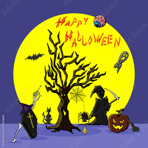 Vector illustration of a happy Halloween. Can be used for the background of notebooks, albums, a web page, fills drawings, wallpapers, surface textures.