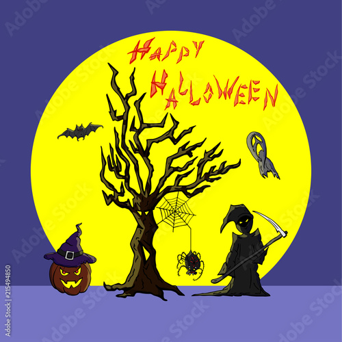Vector illustration of a happy Halloween. Can be used for the background of notebooks, albums, a web page, fills drawings, wallpapers, surface textures.