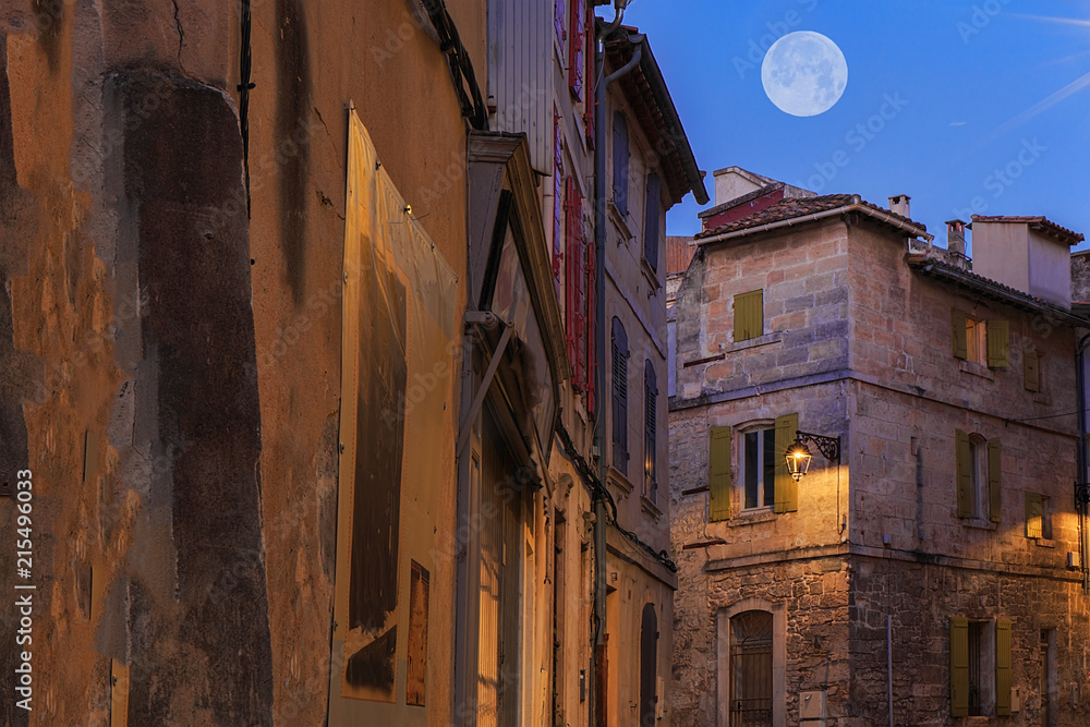 .Night street in the French city of Arles. Provence. France.