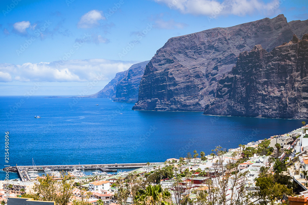 Naklejka premium Cityscape view of Los Gigantes cliffs. Tenerife, Canary Islands, Spain