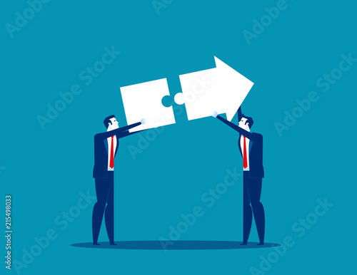 Business people successful growth. Concept business vector illustration, Teamwork, Jigsaw or Puzzle, Cooperation.