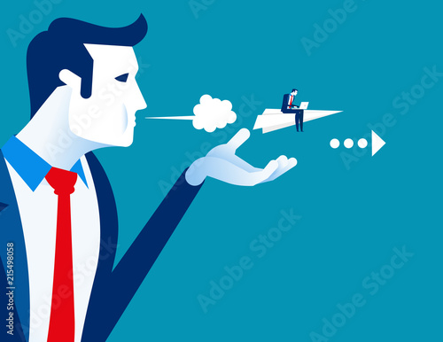 Managers push their employee to success. Concept business vector, Blown away, Helping, Paper plan.
