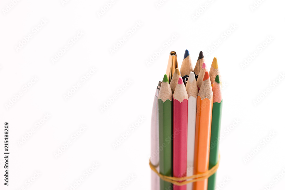 Close up color pencils isolated on white background. Close up color pencils isolated on white background.