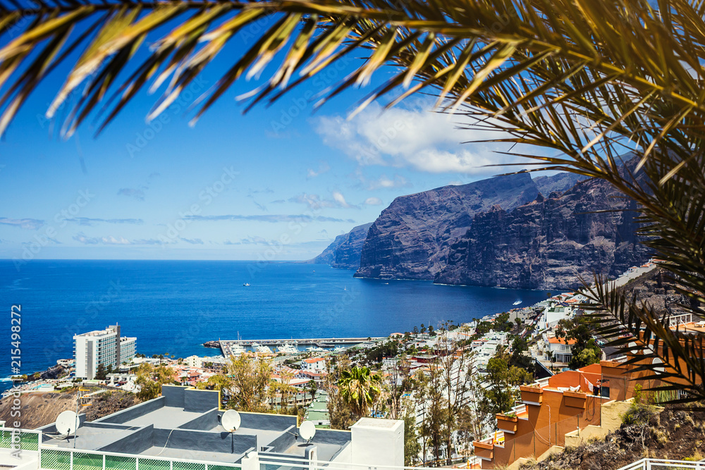 Cityscape view of Los Gigantes cliffs. Tenerife, Canary Islands, Spain