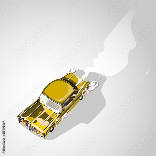 Retro sport car. Muscle car. Exhaust Vector illustration