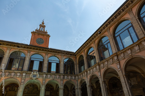 BOLOGNA, ITALY - MAY 20, 2018: The Palazzo of the Archiginnasio. The first permanent palace of the ancient University. Built in 1563 