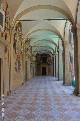 BOLOGNA  ITALY - MAY 20  2018  The Palazzo of the Archiginnasio. The first permanent palace of the ancient University. Built in 1563  