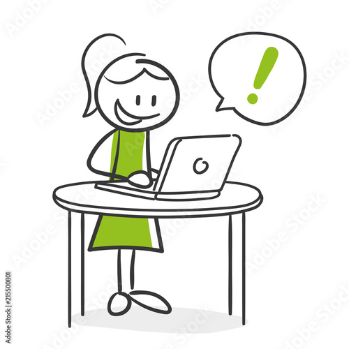 Stick Figure Series Green Woman / Frau am Laptop mit Erfolg