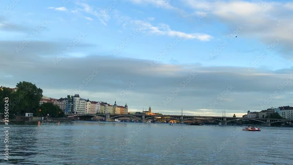 Great night shot of Vltava river and old city from boat, Prague, Czech Republic Great night shot of Vltava river and old city from boat, Prague, Czech Republic