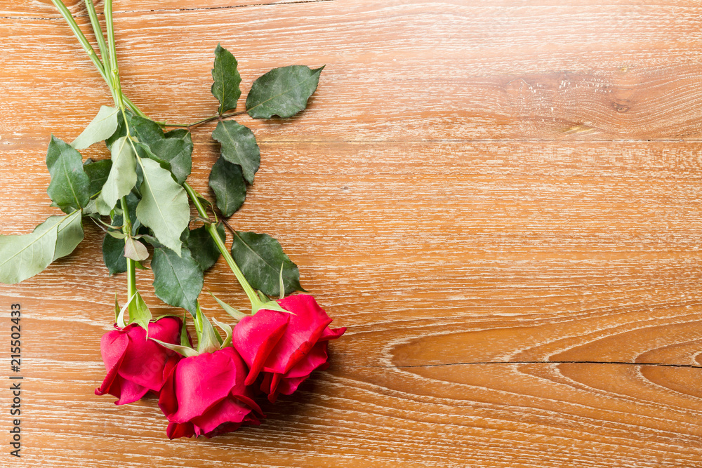 red rose on wooden background