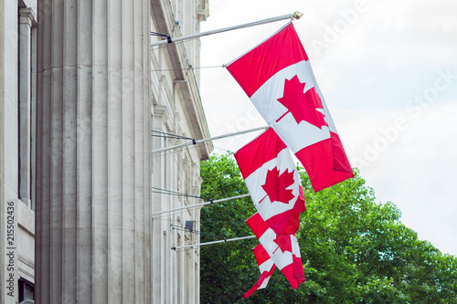 Canadian flags on a building