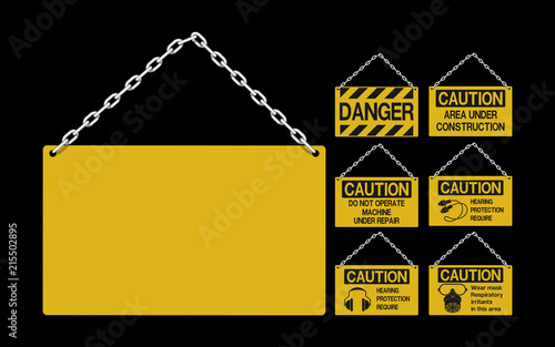 Sign with chain for hanging in the industrial area