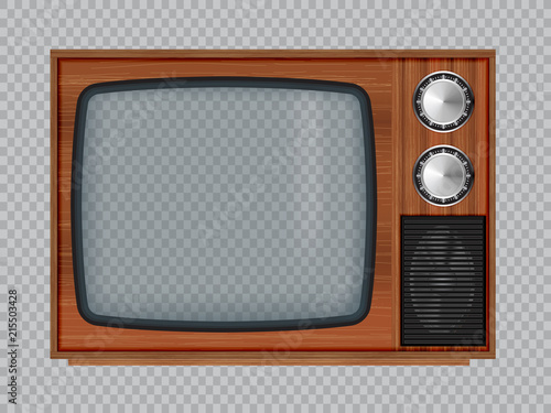 Old wooden television.Vector retro television mock up isolate on transparent background.