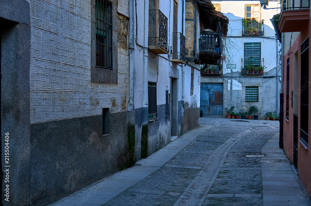 Typical village street in the Castilian plateau of Spain. La Vera, Cáceres.