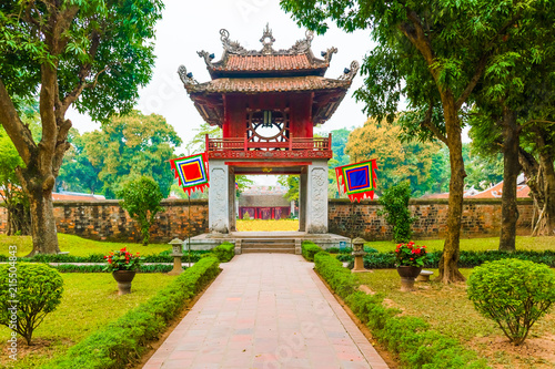 Front Pagoda of the Beautiful Unesco Temple of Literature, Hanoi in Vietnam
