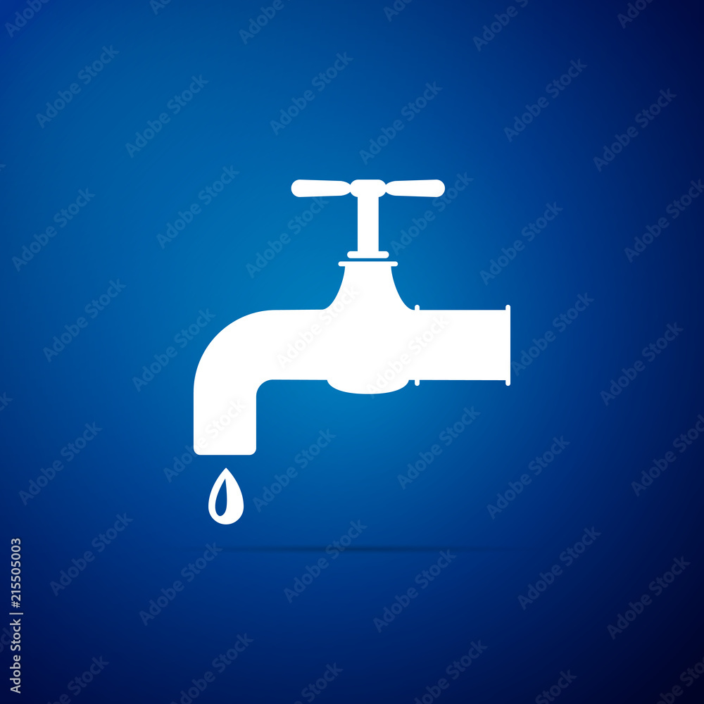 Water tap with a falling water drop icon isolated on blue background. Flat design. Vector Illustration Water tap with a falling water drop icon isolated on blue background. Flat design. Vector Illustration