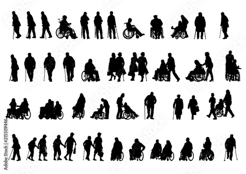 Silhouettes people in wheelchair on white background