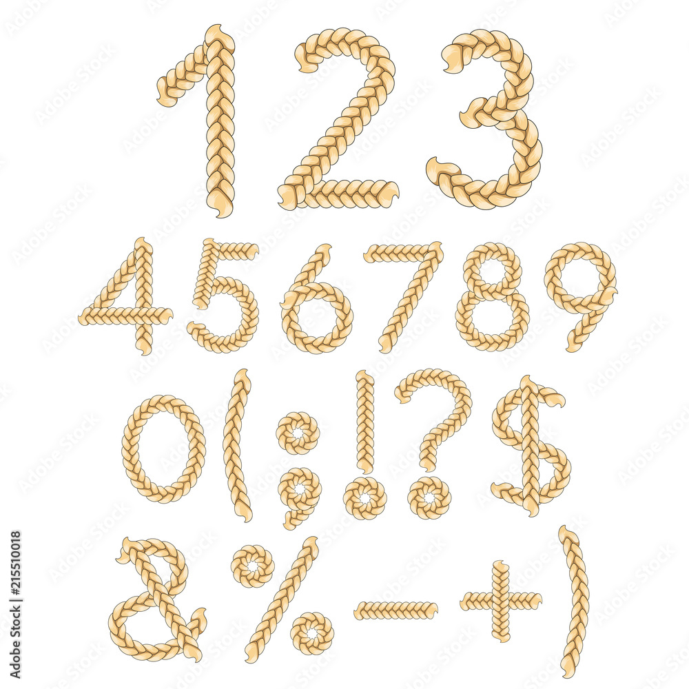 Numbers and signs of braids. Isolated vector objects on white background. Numbers and signs of braids. Isolated vector objects on white background.