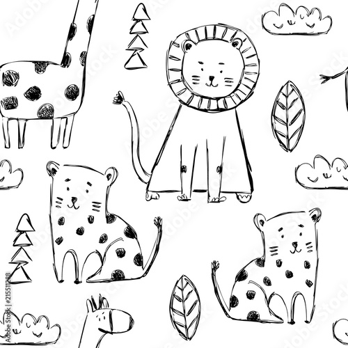 Seamless childish pattern with cute animals