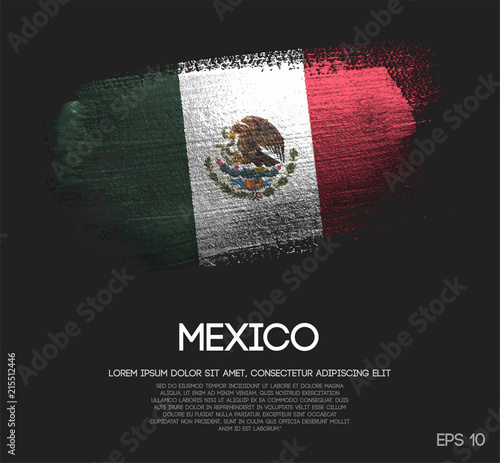 Mexico Flag Made of Glitter Sparkle Brush Paint Vector