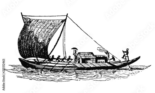 Vintage Asian Row Boat Illustration