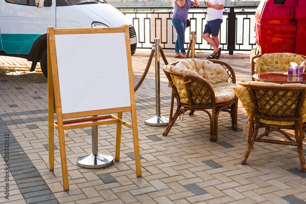 Street stand at a summer cafe on a sunny day