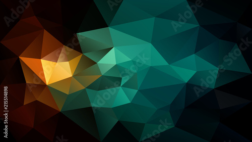 vector abstract irregular polygonal background - triangle low poly pattern - dark brown rusty orange blue green tuquoise aqua teal black color photo