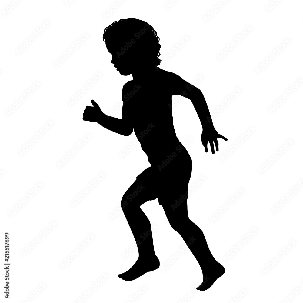 Black silhouette of little girl running