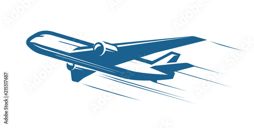 Aircraft, airplane, airline logo or label. Journey, air travel, airliner symbol. Vector illustration