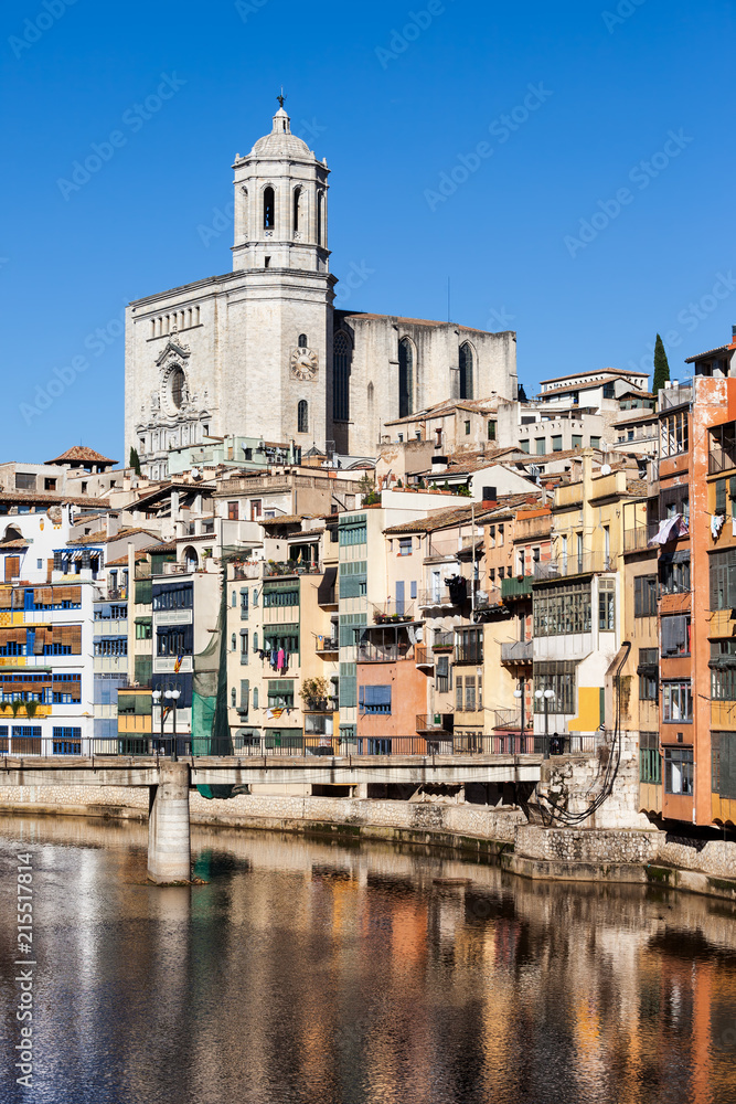 City of Girona at River Onyar in Catalonia, Spain