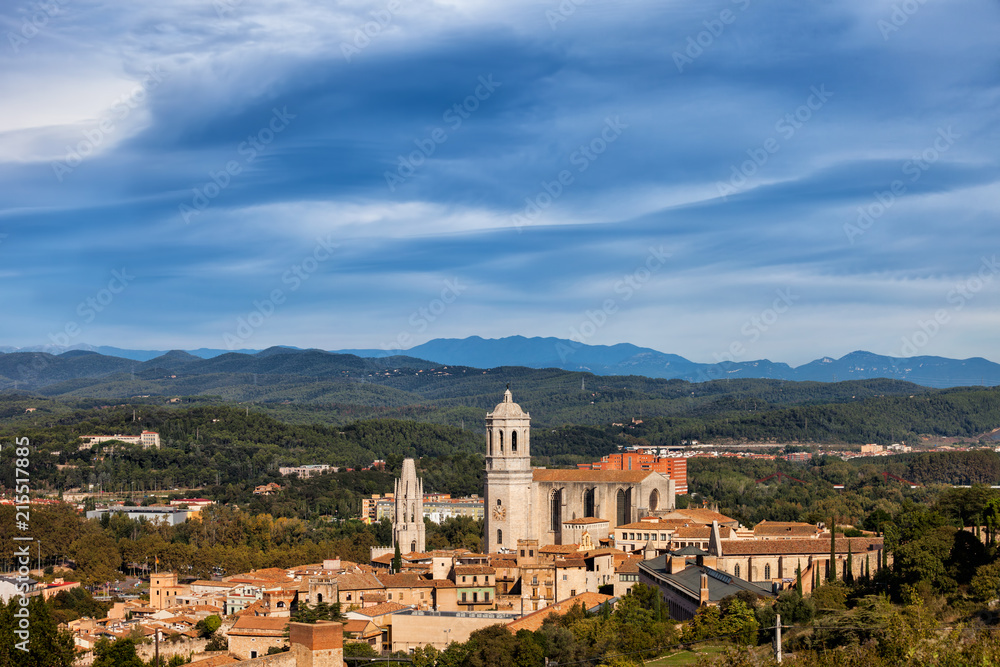 Catalonia Landscape With Old Town In Girona City