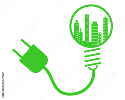 Eco city elettricity icon logo vector green 