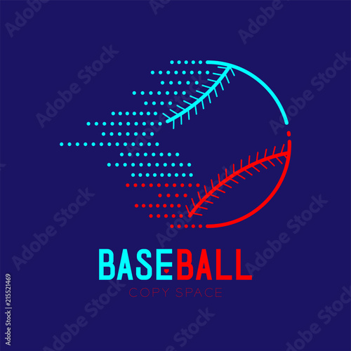 Baseball dash logo icon outline stroke set dash line design illustration isolated on dark blue background with baseball text and copy space