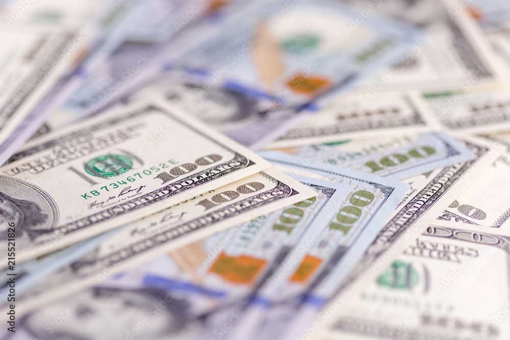 US dollars, banknotes of hundred dollar bills, closeup fragment