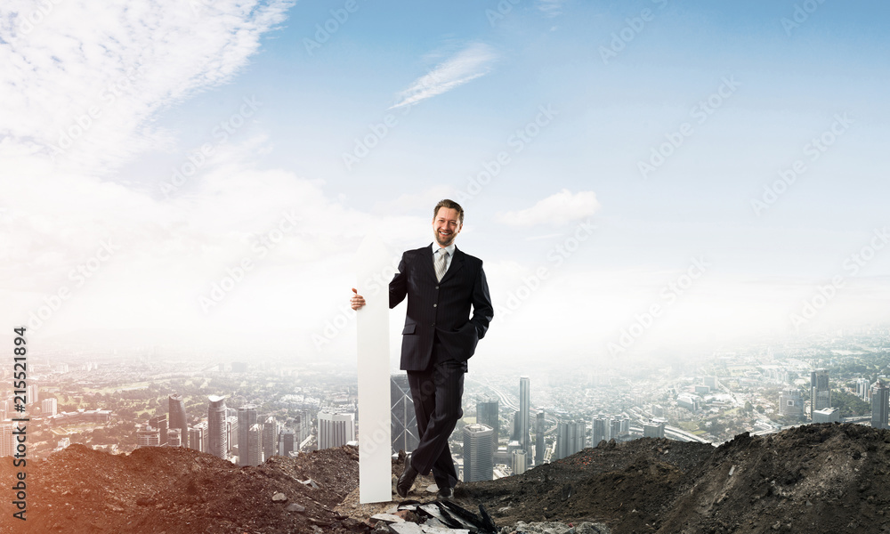Business conceptual image of businessman in ruins Business conceptual image of businessman in ruins