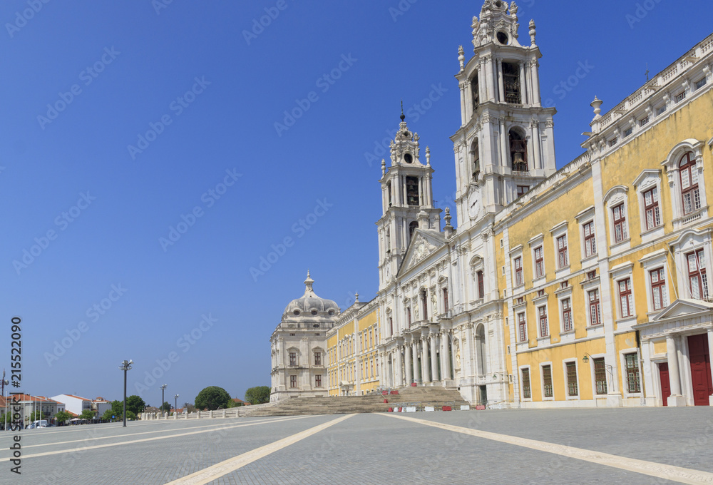 National palace of Mafra. Neighborhood of Lisbon, Portugal. Franciscan monastery. Baroque architecture style. Concept of travel and tourism.