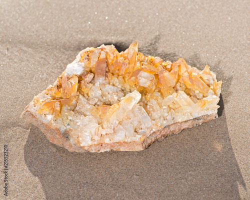 Принти на полотні Golden Healer Cluster Quartz Specimen from Arkansas on wet sand on the beach at sunrise