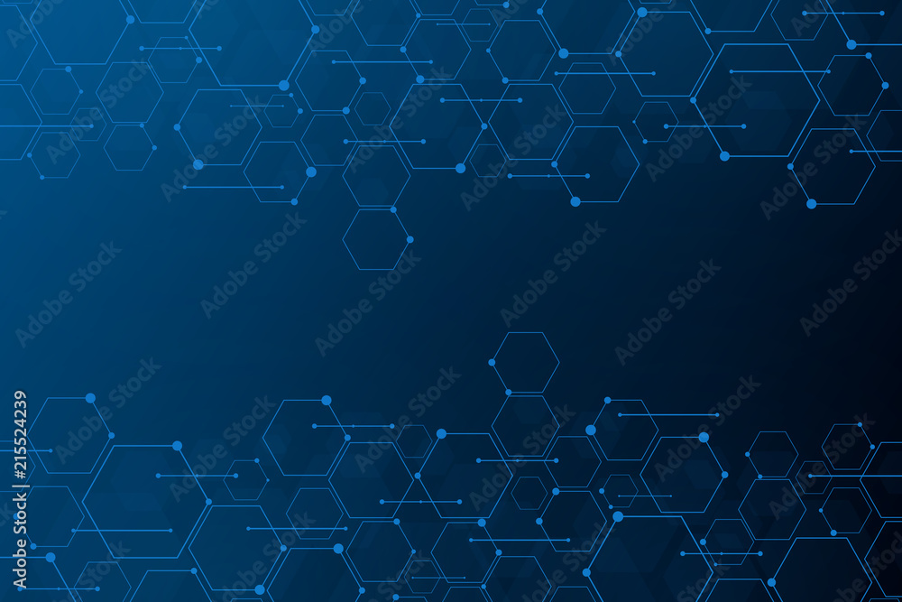 Fototapeta premium Abstract blue hexagon background , Technology polygonal concept with copy space