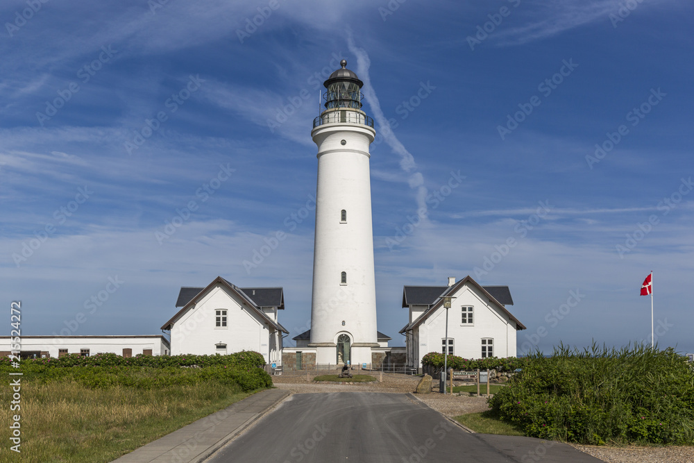 Historical Hirtshals lighthouse on the coast of Skagerrak