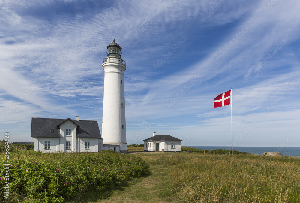 Historical Hirtshals lighthouse on the coast of Skagerrak