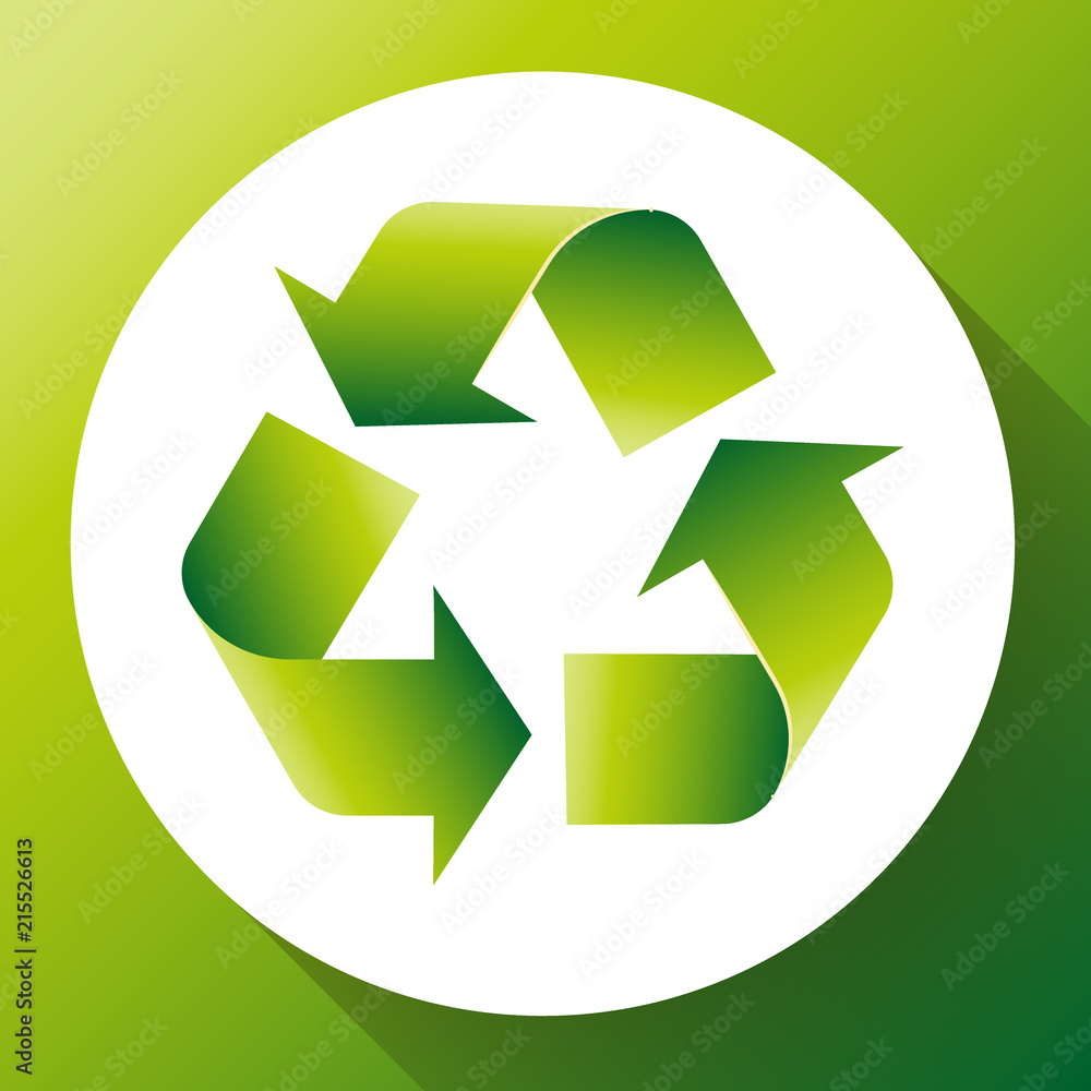 Obraz premium Green arrows recycle eco symbol vector illustration isolated on white background. Recycled sign. Cycle recycled icon. Recycled materials symbol. Recycled icon