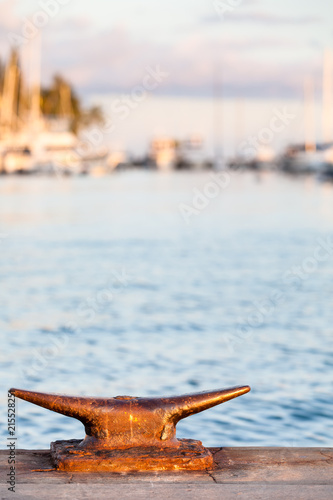 Close-up of Cleat with Lahaina Harbor in Background photo