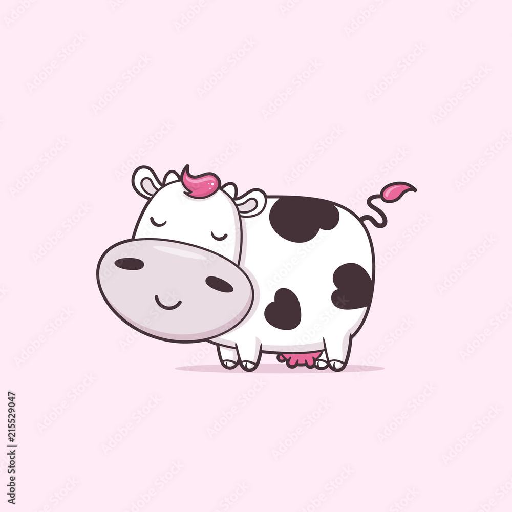 Kawaii cute happy dairy cow cartoon illustration Stock Vector | Adobe Stock