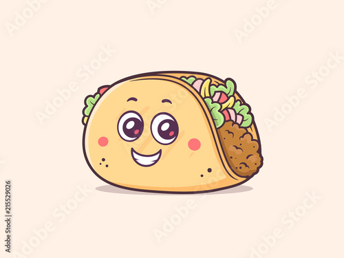 Taco cartoon character mascot with happy face