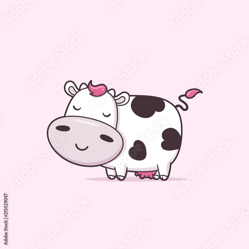 Kawaii cute happy dairy cow cartoon illustration