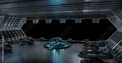 Llanding strip spaceship interior isolated on black background 3D rendering photo