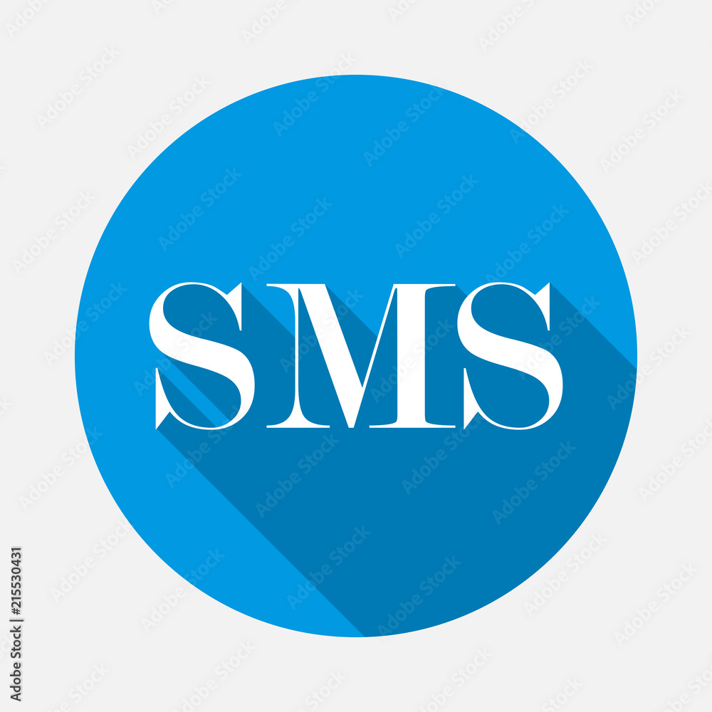 Vector icon sms on blue background. Flat image message with long shadow. Layers grouped for easy editing illustration. For your design. Vector icon sms on blue background. Flat image message with long shadow. Layers grouped for easy editing illustration. For your design.