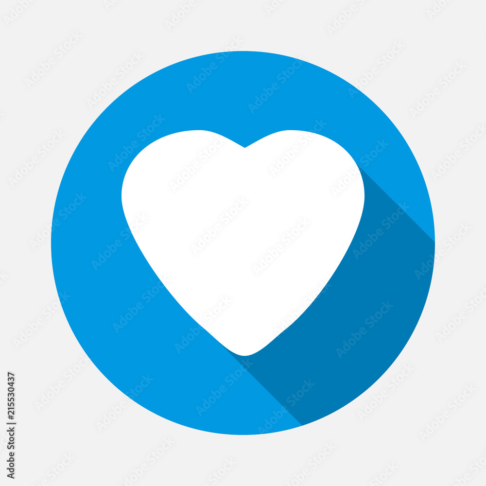 Vector heart icon on blue background. Flat image Heart with long shadow.  Layers grouped for easy editing illustration. For your design. Stock Vector  | Adobe Stock