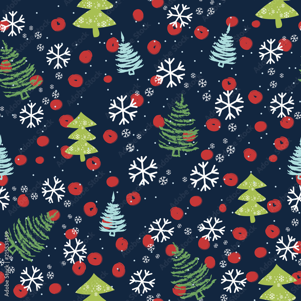 Christmas pine and Snowflakes Cartoon pattern. Festive Winter background. Christmas pine and Snowflakes Cartoon pattern. Festive Winter background.