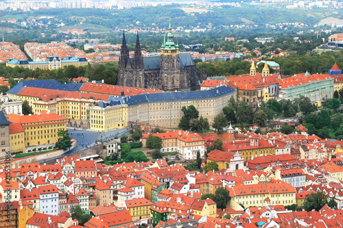 View of Prague castle from Petrin hill in Prague, Czech Republic